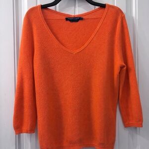 Adrienne Vittadini Bright Orange V-Neck Knit Sweater